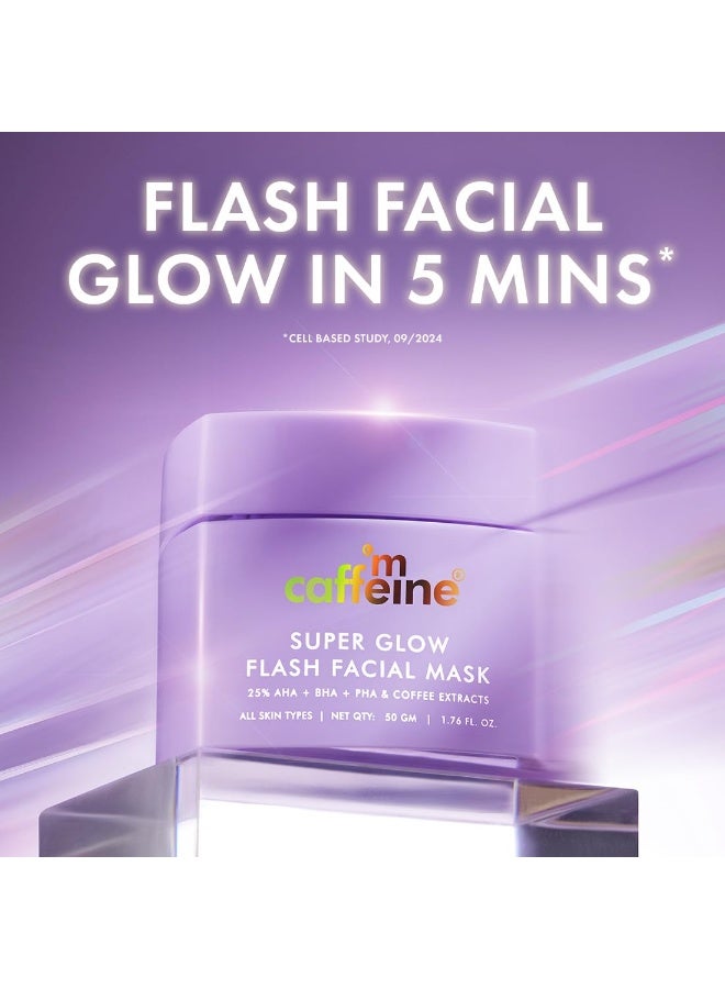 mCaffeine Super Glow Flash Facial 25% AHA+BHA+PHA Face Mask | 5 Mins Glow Face Pack | Instant Brightening & Hydrate Winter Skin | Unclogs Pores, Removes Blackhead & Dead Skin | Tan Removal | Color Changing Mask for Dry Skin- 50gm - Image 2